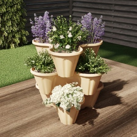 NATURE SPRING Set of 3 3-tier Stacking Planter Tower Space Saving Flower Pots, Indoor / Outdoor Vertical Planter 140184TBE